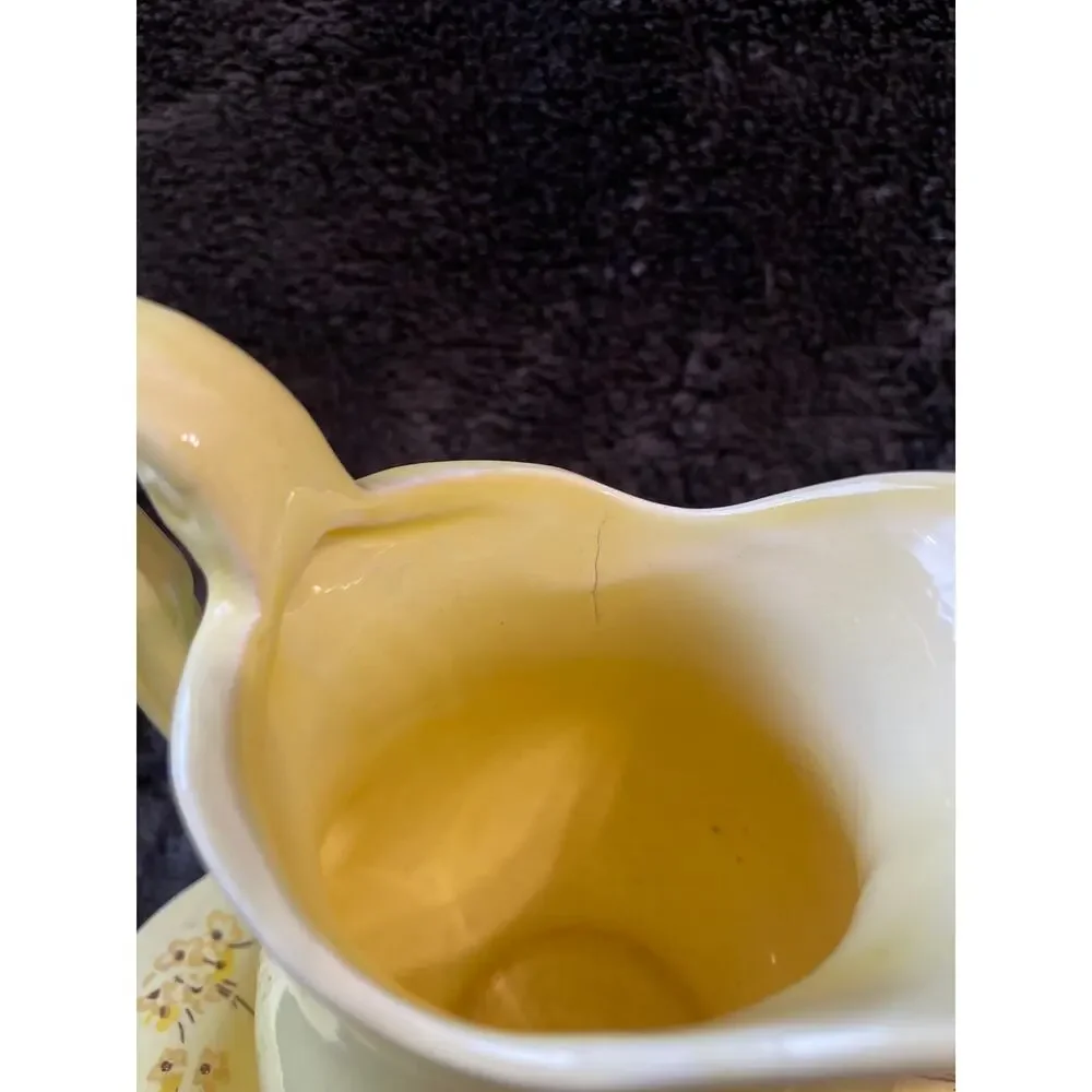 Vintage Enesco Pitcher & Basin Bowl Yellow With Flowers
